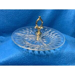 Princess House #449 3-Section Regency Relish Appetizer Dish With Handle 7-3/4”